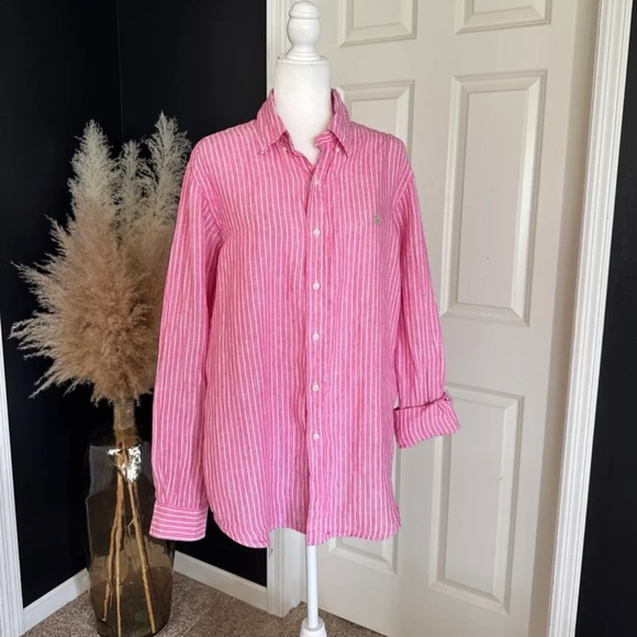 Ralph Lauren Other - Ralph Lauren Classic Fit Striped Linen Shirt Pink/White 
size Large